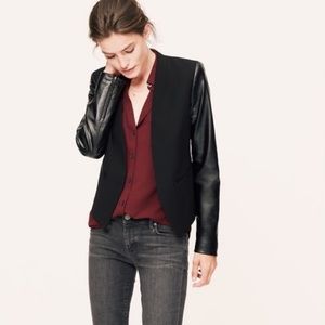 Ann Taylor LOFT / open front blazer / faux leather